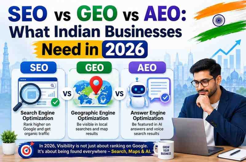 SEO vs GEO vs AEO: What Indian Businesses Need in 2026
